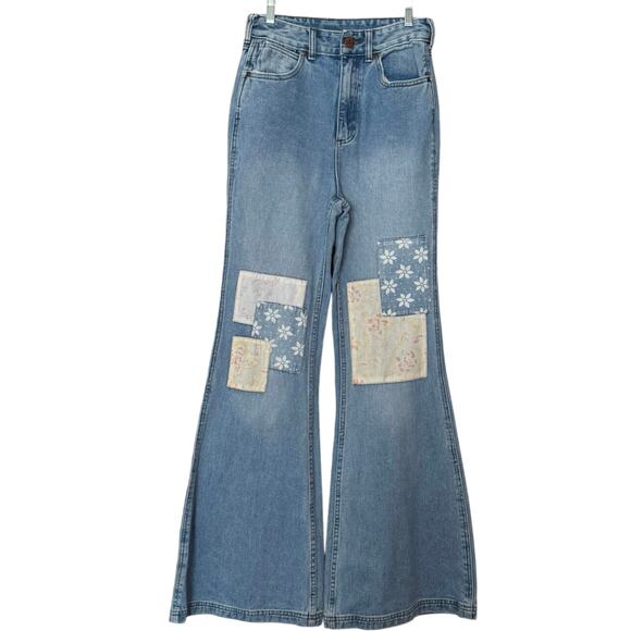 Wrangler Billabong flare bellbottom floral patchwork jeans 70's high rise 27 - Picture 4 of 15